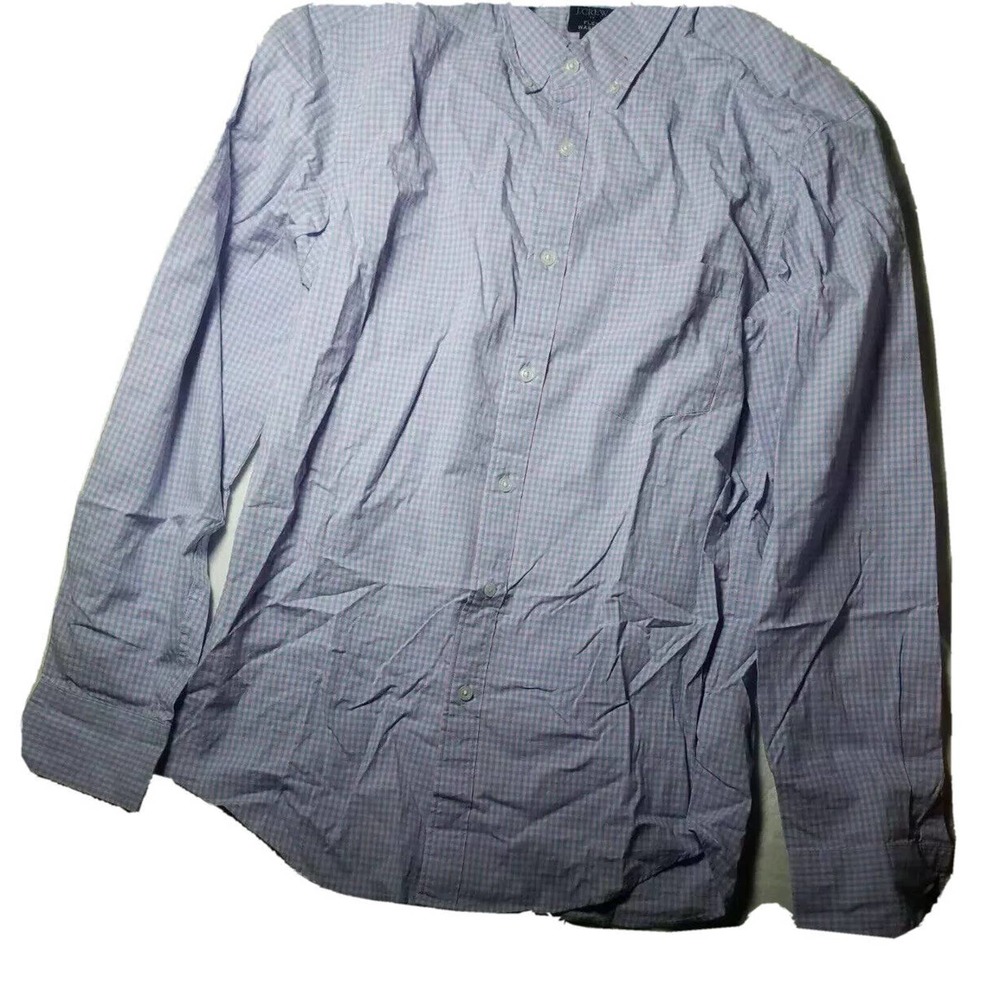 J Crew Washed Shirt Mens Gingham Blue Pink Long Sleeve Button Down Cotton Sz‎ M